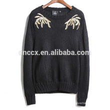 15ASW1049 Casual cotton pullover embroidery long sleeve mens knitted sweater